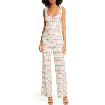 Nicholas Plaid Button Front Jumpsuit, Beige