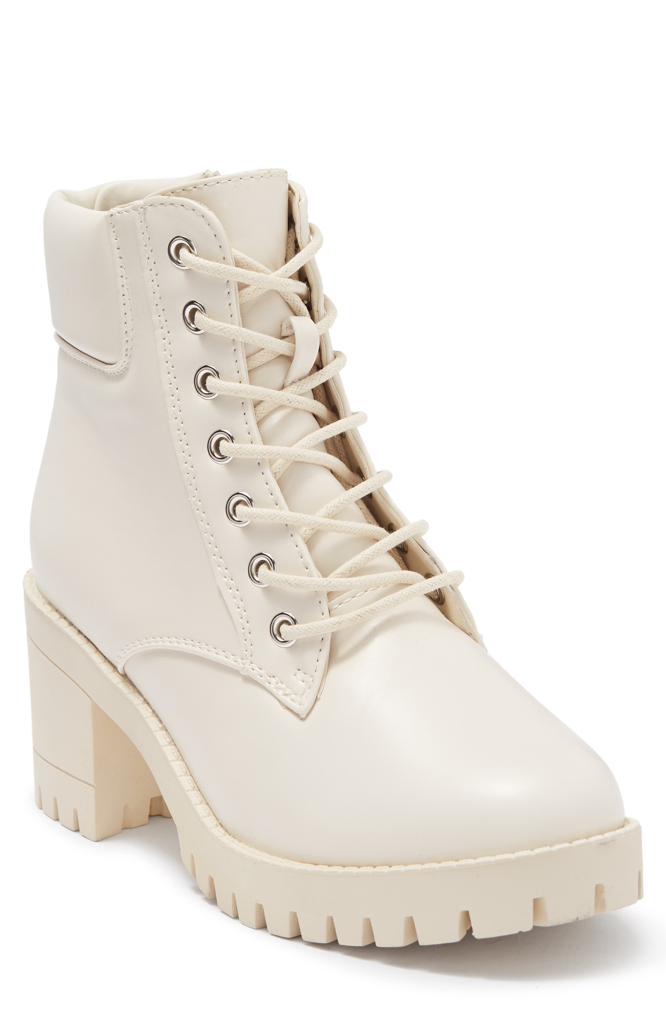 Top Guy Shoes Top Guy Lace-Up Block Heel Ankle Bootie in Ivory at Nordstrom Rack, Size 6.5
