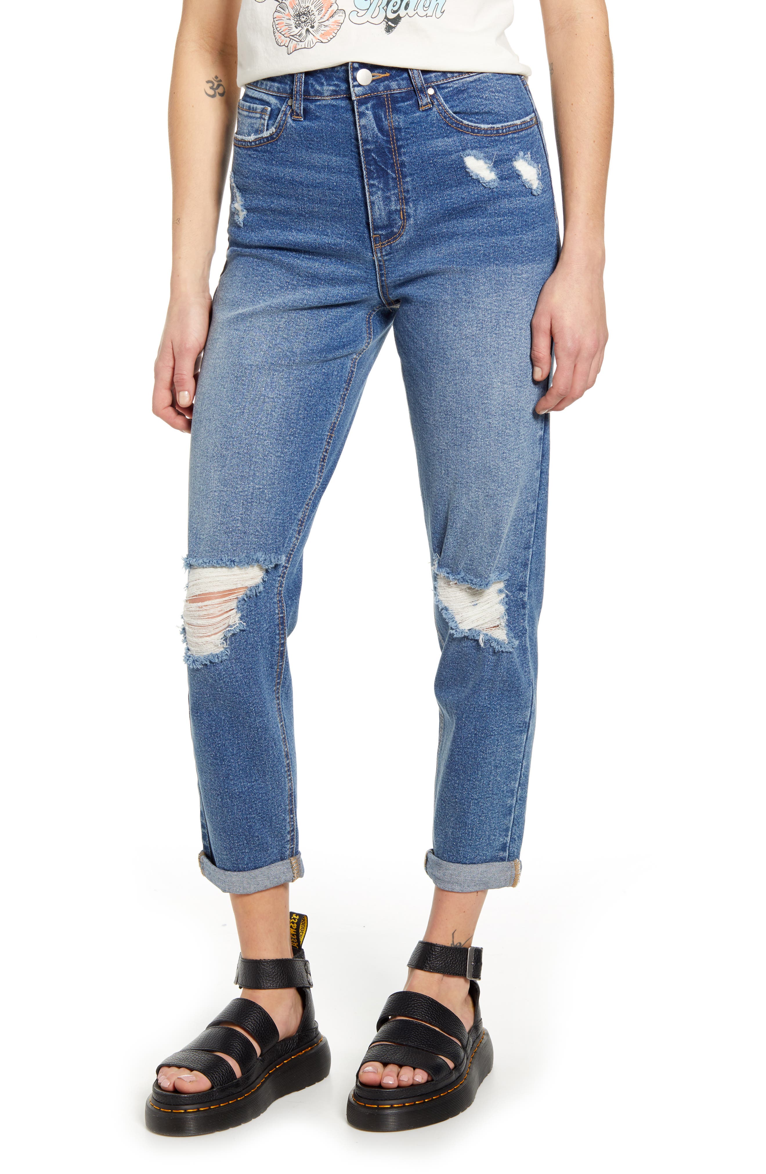 mom jeans with huge rips