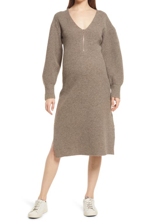 Emilia George Eva Long Sleeve Merino Wool Blend Maternity Sweater Dress in Camel