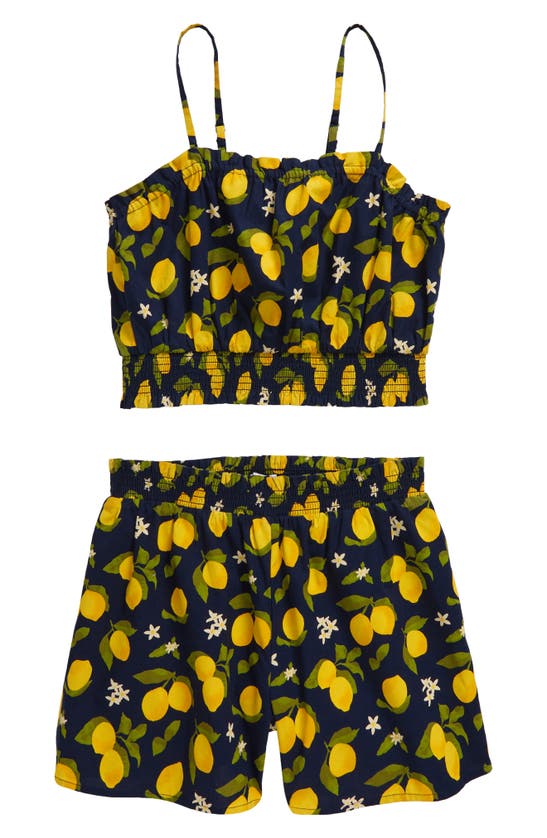 Shop Nordstrom Kids' Woven Tank & Shorts Set In Navy Peacoat Lemon Floral