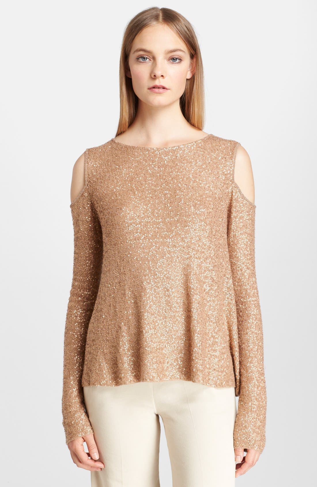 Donna Karan New York Sequin Cold Shoulder Cashmere Top Nordstrom