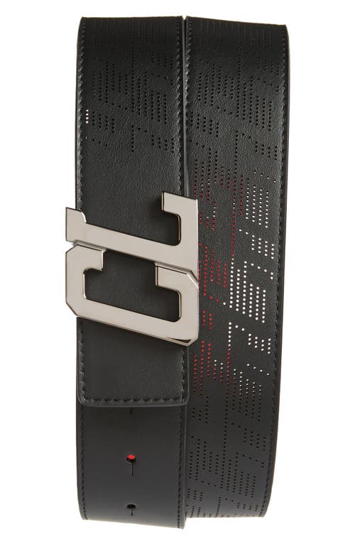 Christian Louboutin Happy Rui CL Logo Buckle Perforated Leather Belt in Black/Loubi/Gun Metal