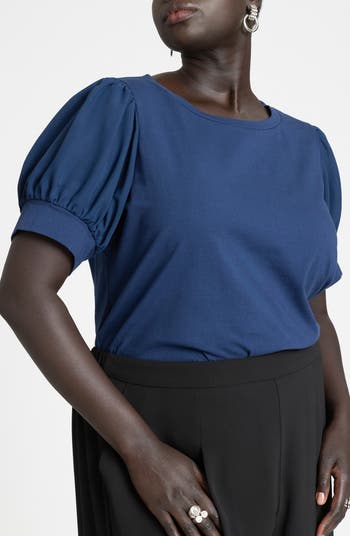 ELOQUII Pleat Sleeve Peplum Top