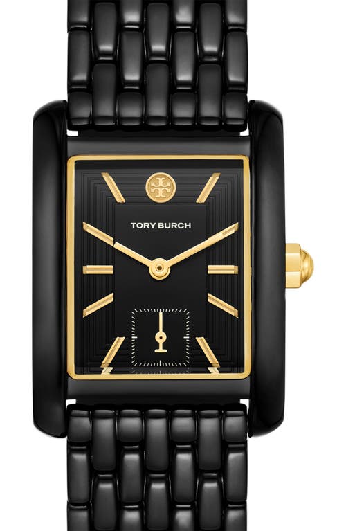 Shop Tory Burch The Eleanor Bracelet Watch, 25mm In Black/black Ip/gold