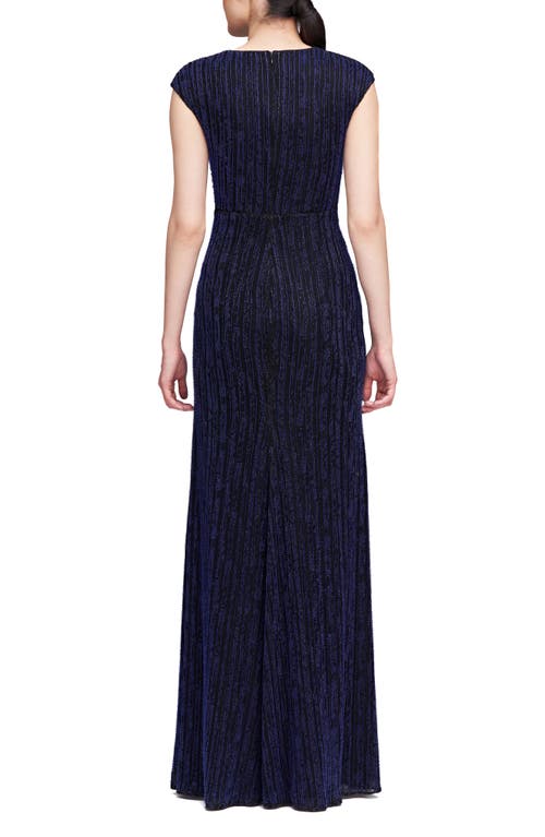 Shop Theia Raya Beaded Asymmetric Draped Gown In Midnight