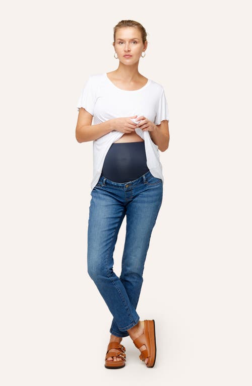Nom Maternity Bff Over The Belly Taper Leg Maternity Jeans In Dark Blue