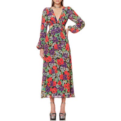 Afrm Lowell Long Sleeve Floral Print Dress, Black