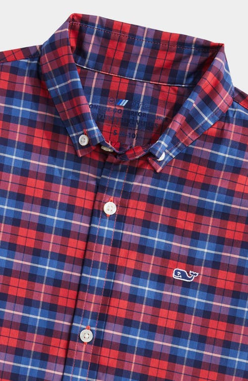 Shop Vineyard Vines Kids' Plaid Cotton Blend Performance Button-down Shirt In Crab Shell Plaid