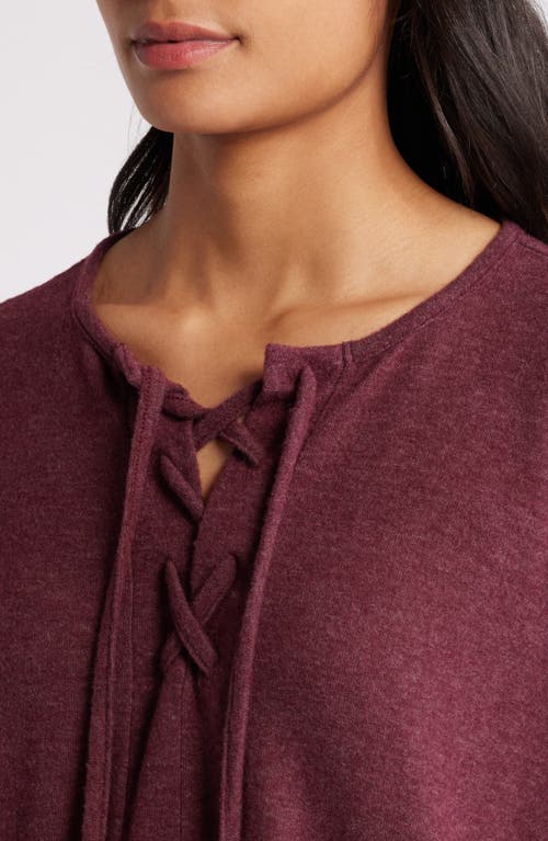 Shop Loveappella Lace-up Knit Top In Plum