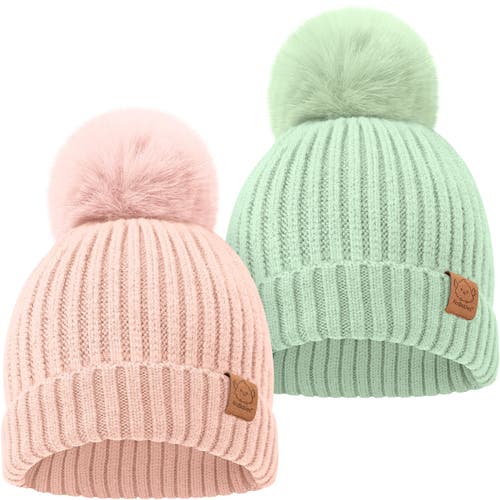 Keababies 2-pack Pom Knitted Beanie In Macaron