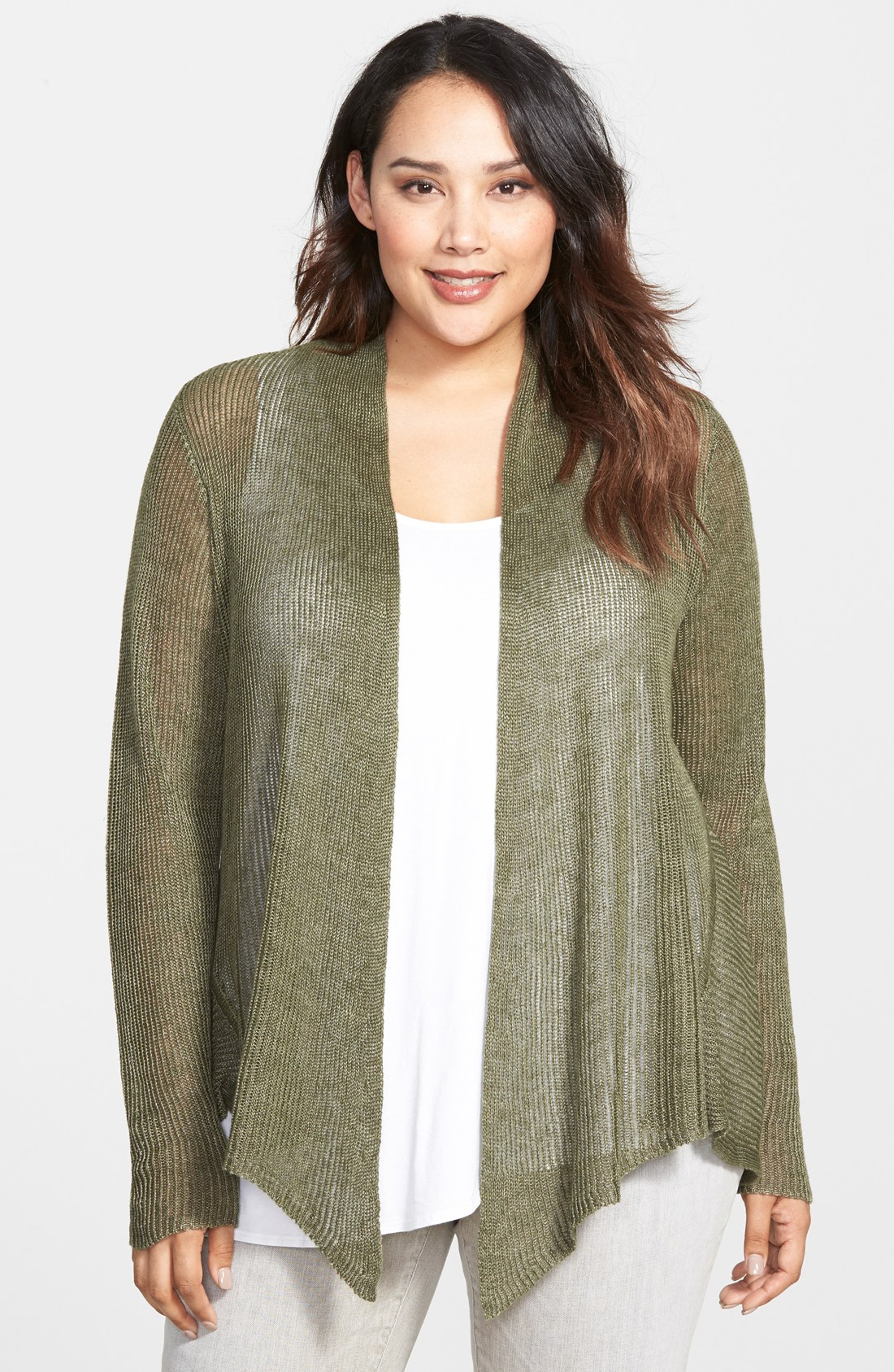 Eileen Fisher Shaped Linen Cardigan (Plus Size) | Nordstrom