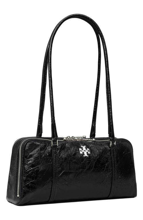 Shop Tory Burch T Monogram Small Metallic Marshmallow Satchel In Black