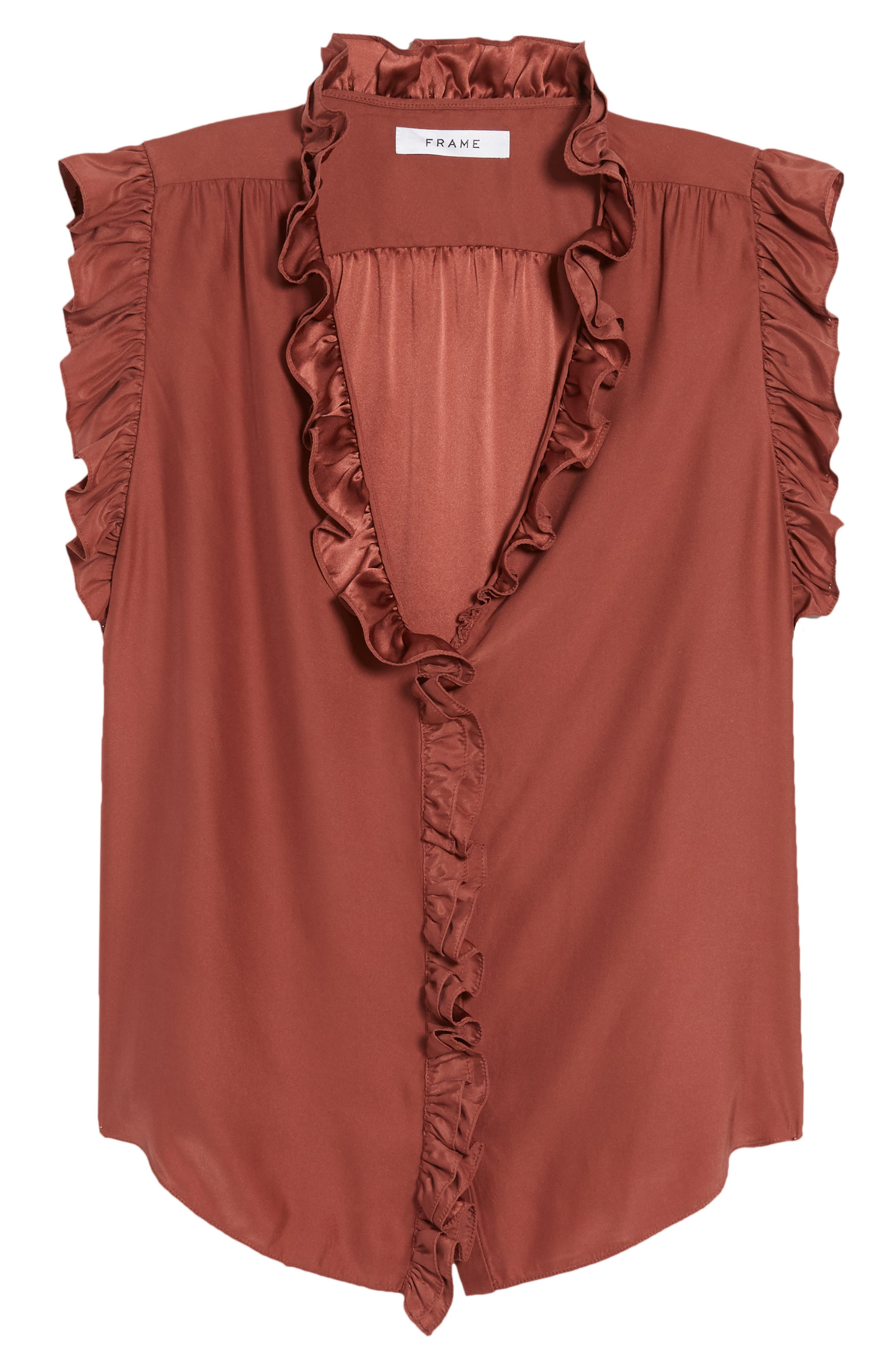 frame lauren ruffle trim silk top