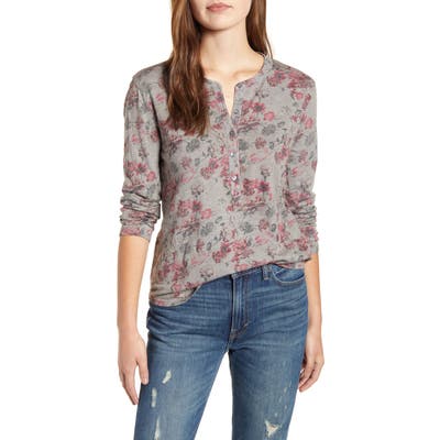 Lucky Brand Overdye Floral Henley, Grey