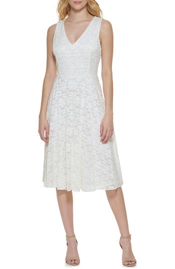 Tommy Hilfiger Sleeveless Lace Fit & Flare Dress In White