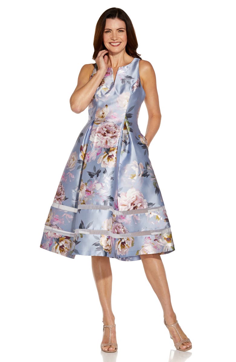 Adrianna Papell Floral Mikado Fit & Flare Midi Dress, Alternate, color, 