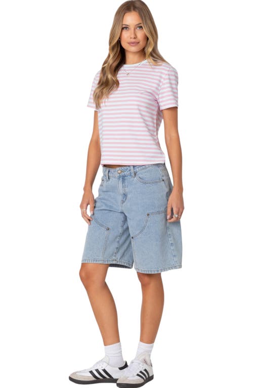 Edikted Callahan Stripe Stretch Cotton T-shirt In Light-pink