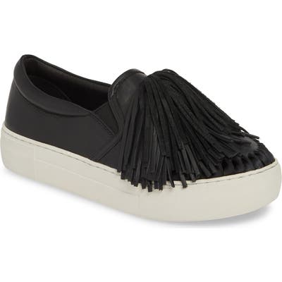 Jslides Aria Fringe Slip-On Platform Sneaker, Black