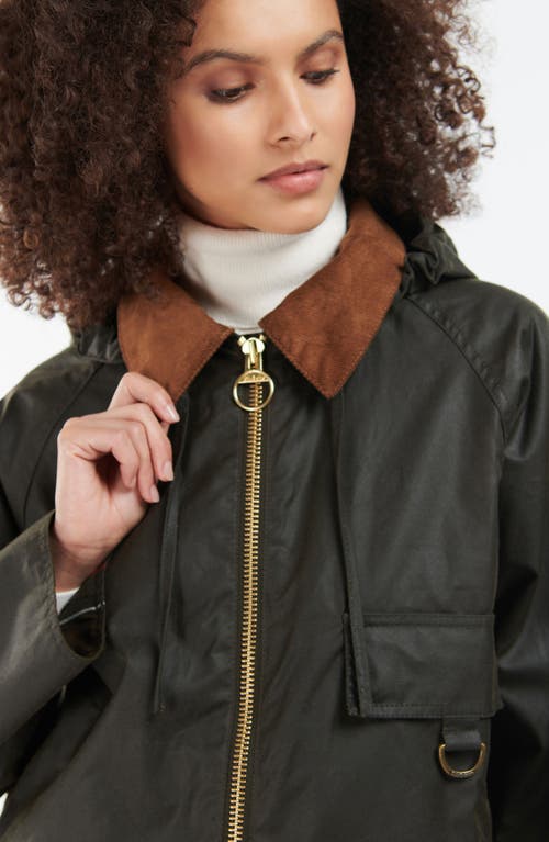 Barbour Highclere Hooded Waxed Jacket In Olive