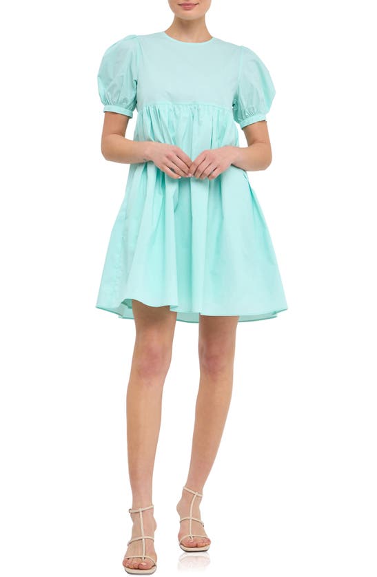 Shop English Factory Puff Sleeve Cotton Babydoll Dress In Mint