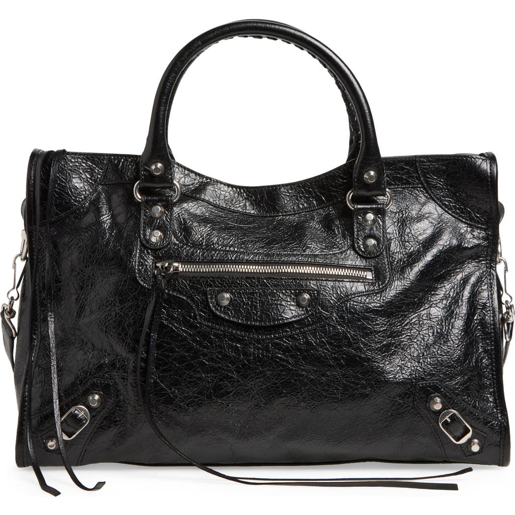 Balenciaga Le City Medium Textured-leather Tote In Black