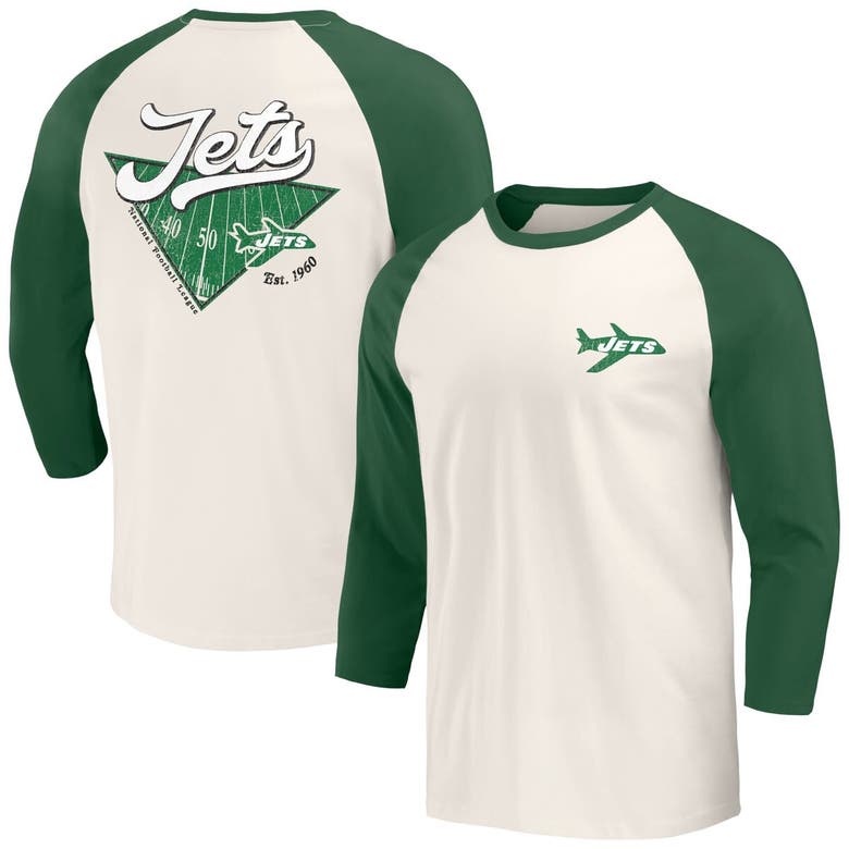 Darius Rucker Collection By Fanatics Kelly Green/white New York Jets Raglan 3/4 Sleeve T-shirt