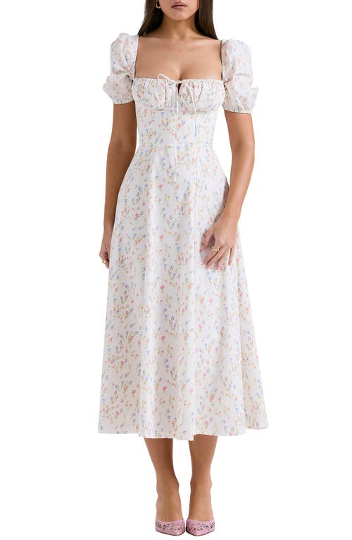 House Of Cb Womens White Floral Tallulah Floral-print Cotton-blend Midi Dress In White/pink Floral Print