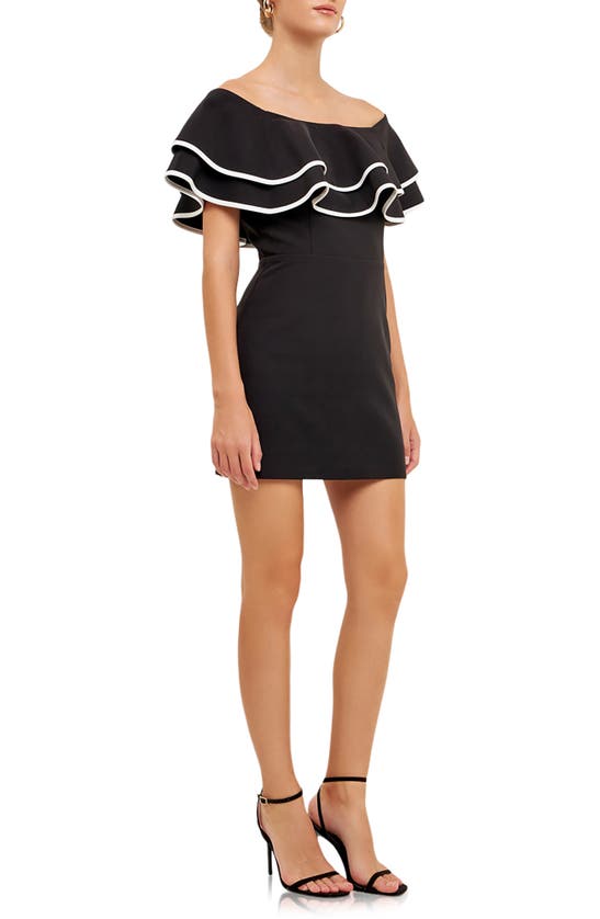 Endless Rose Off The Shoulder Ruffle Minidress In Black/ White