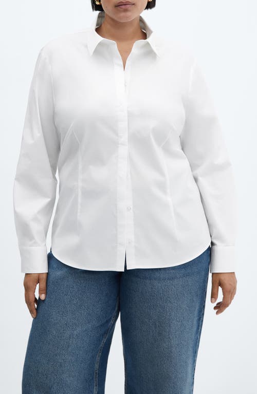 Mango Fitted Stretch Cotton Button-up Shirt In White