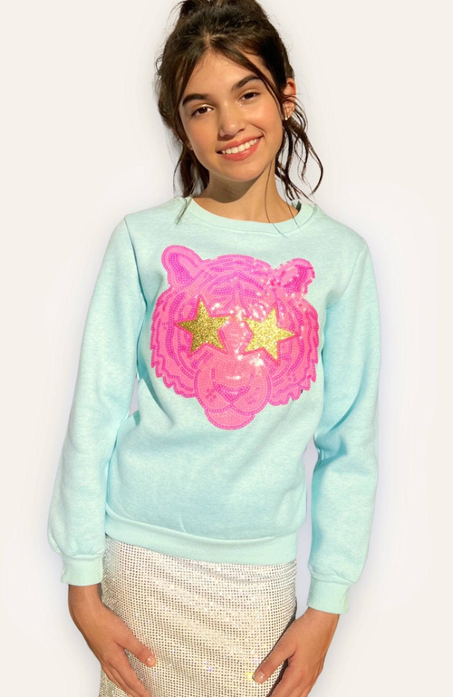 LOLA + THE BOYS LOLA + THE BOYS NEON SEQUIN TIGER SWEATSHIRT 