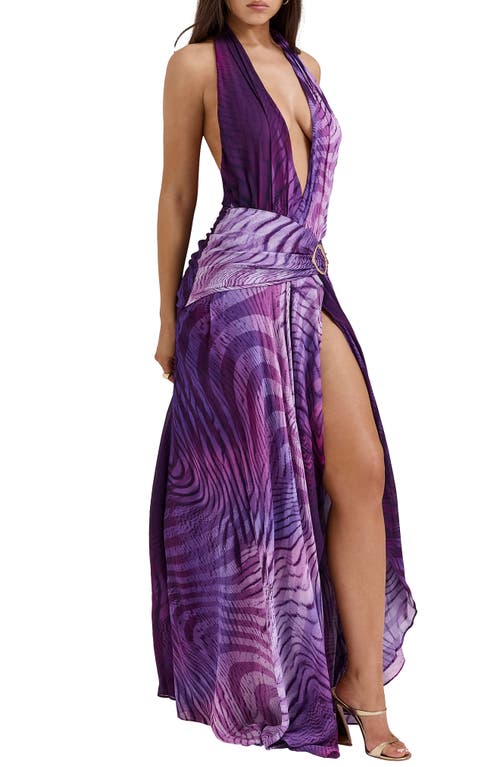 Shop House Of Cb Olessia Plunge Halter Maxi Dress In Iris Orchid