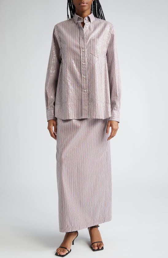 Shop Saks Potts Livia Sequin Stripe Cotton Skirt In Brown Stripe Sequin