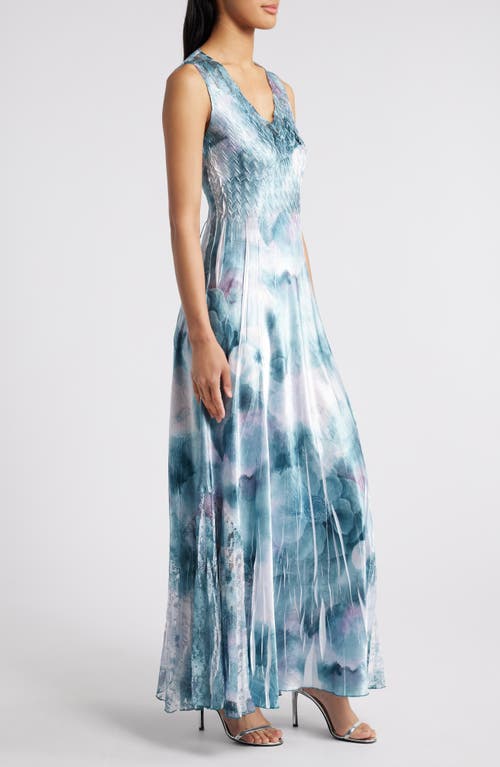 Shop Komarov Charmeuse & Chiffon Maxi Cocktail Dress In Everglade Sky