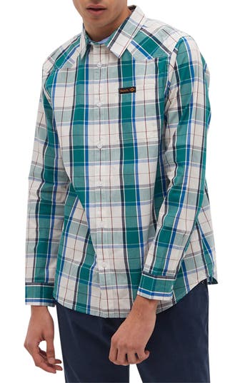 Shop Bench . Tycho Check Button-up Shirt In White Green Blue