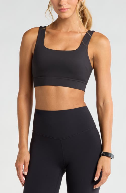 Shop Zella Luxe Lite Squared Up Sports Bra In Black