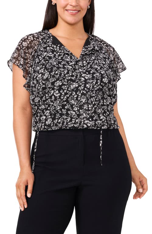 Shop Halogenr Halogen(r) Print Flutter Sleeve Split Neck Top In Rich Black