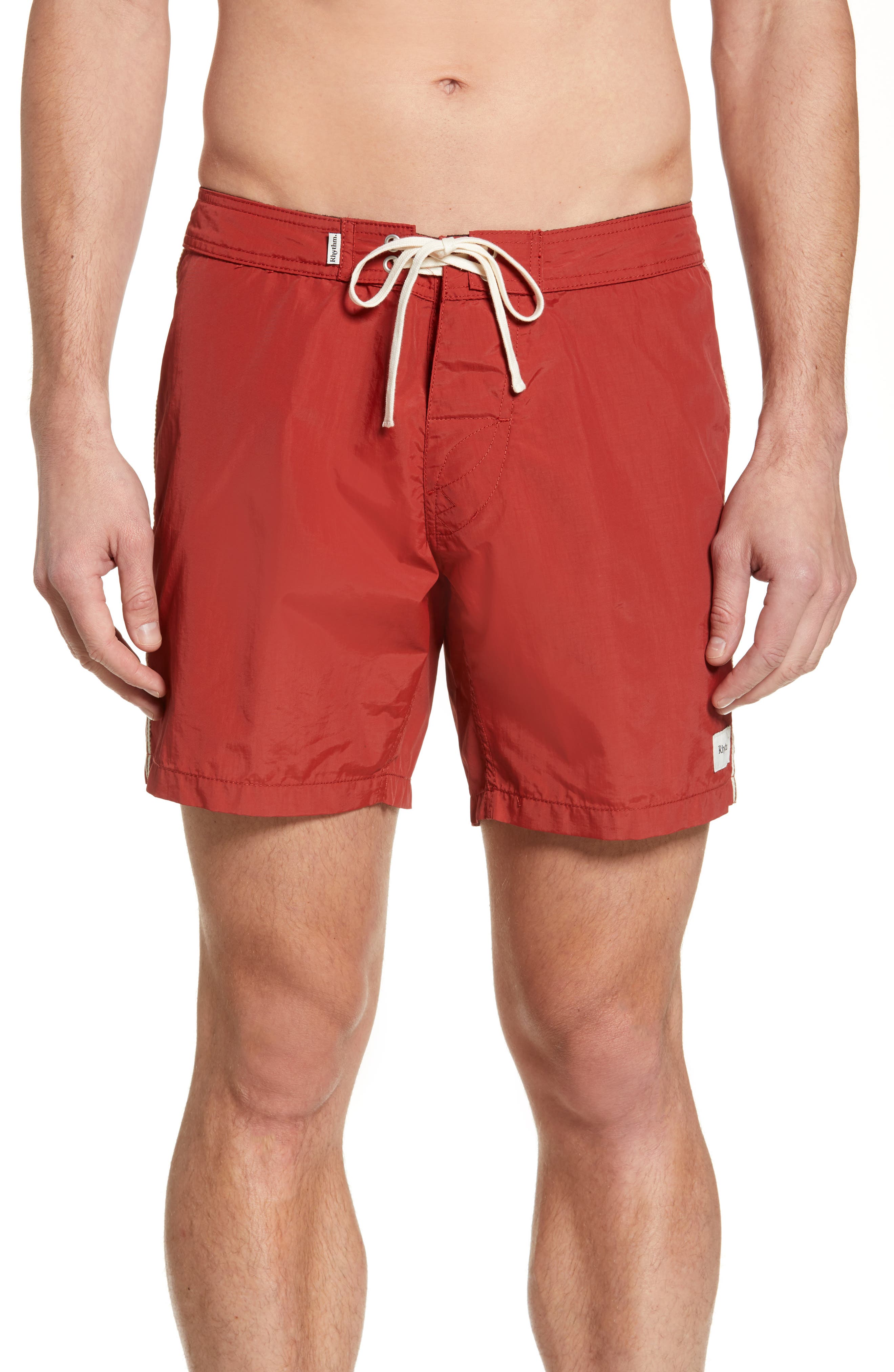 Rhythm Classic Solid Swim Trunks, Red