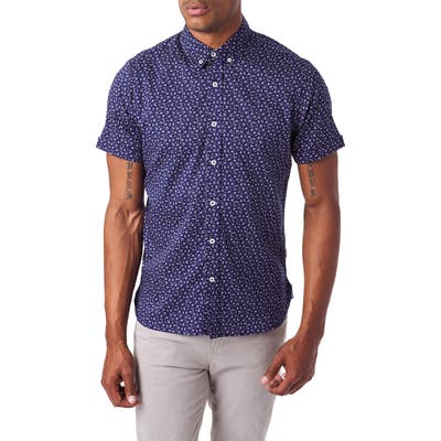 7 Diamonds Spring Splendor Slim Fit Short Sleeve Button-Down Sport Shirt, Blue