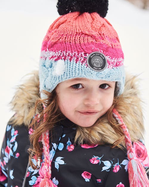Deux Par Deux Baby Girl's Peruvian Knit Hat Gradient Blue, Coral And Fuschia In Stripes