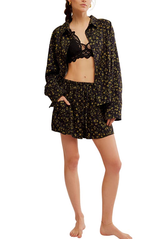 Free People Early Morning Cotton Shorts Pajamas In Black Combo