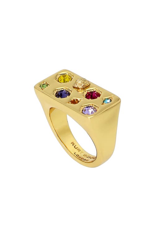 Kurt Geiger London Multicolor Crystal Signet Ring in Gold Multi