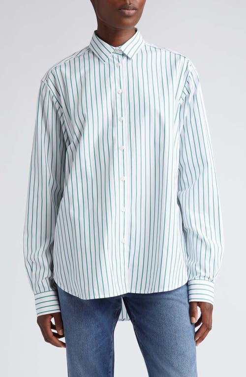 TOTEME Signature Stripe Organic Cotton Button-Up Shirt White/Green at Nordstrom, Us