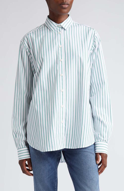 Totême Toteme Signature Stripe Organic Cotton Button-up Shirt In White/green