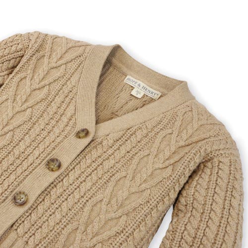 Shop Hope & Henry Baby Girls' Chunky Cable Cardigan, Infant In Camel Heather Heart Cable