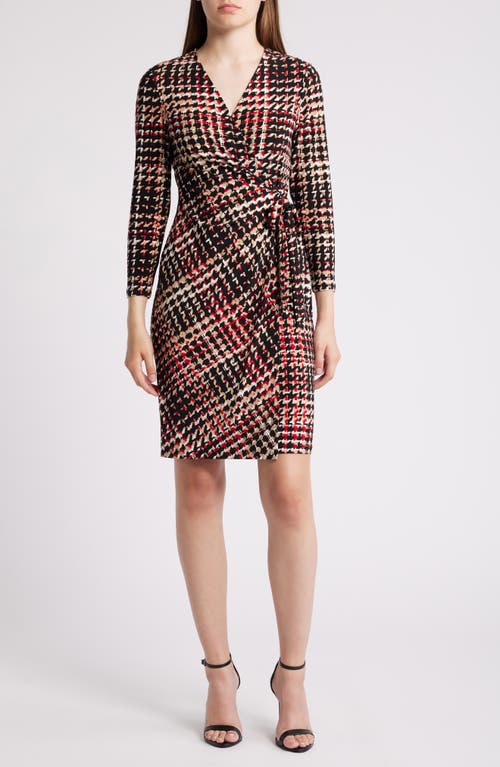 Shop Anne Klein Houndstooth Knit Faux Wrap Dress In Anne Black Multi