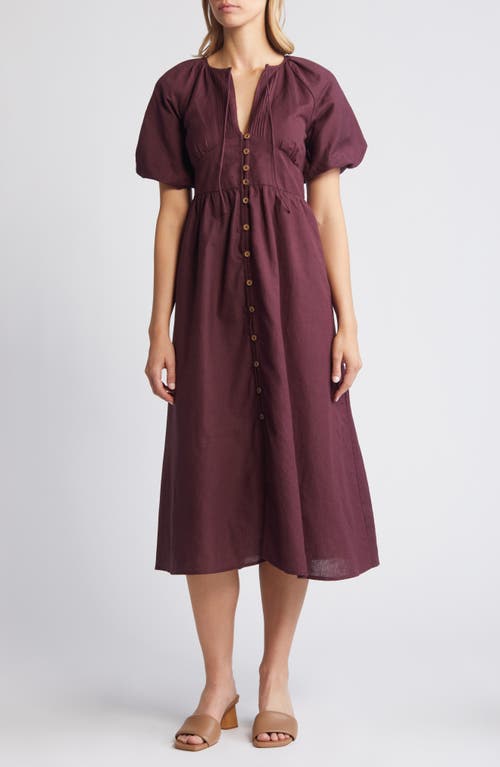 Isabella Button Front Linen & Organic Cotton Maxi Dress in Purple