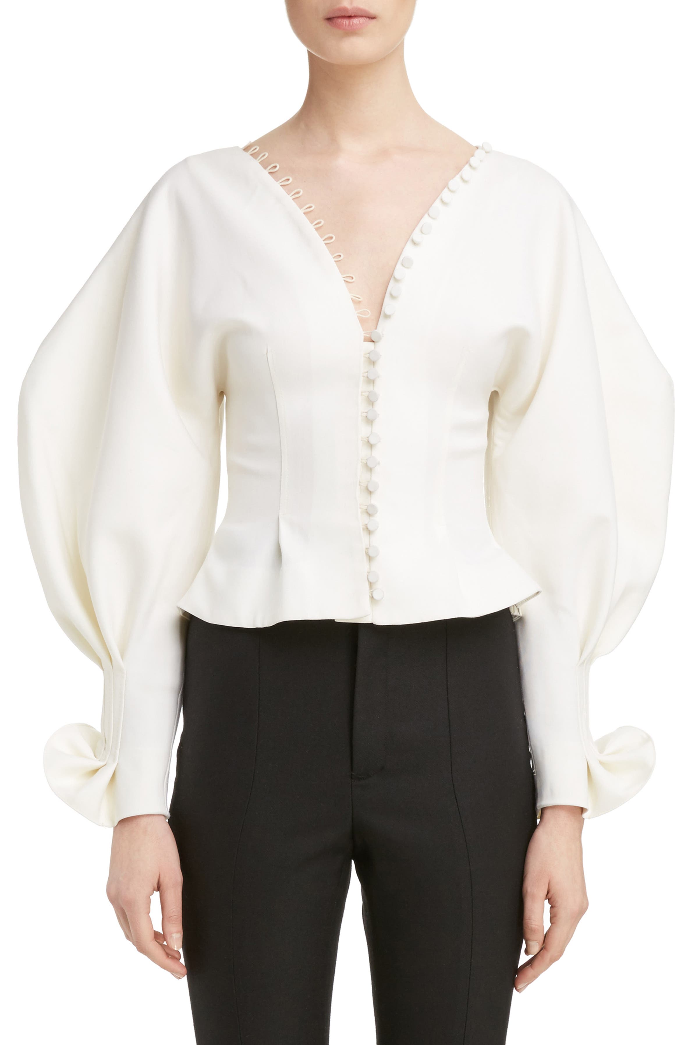 Jacquemus Oversized Sleeve Pintuck Blouse | Nordstrom