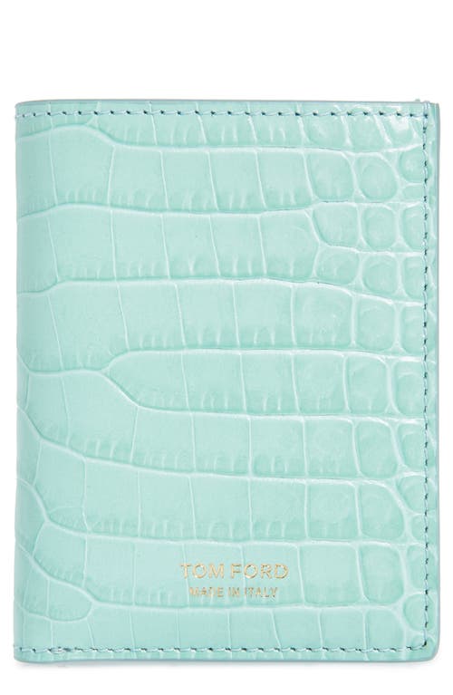 TOM FORD T-Line Croc Embossed Leather Bifold Card Case in Turquoise at Nordstrom