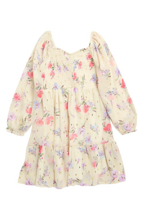 Shop Zunie Kids' Long Sleeve Babydoll Dress In Ivory/multi